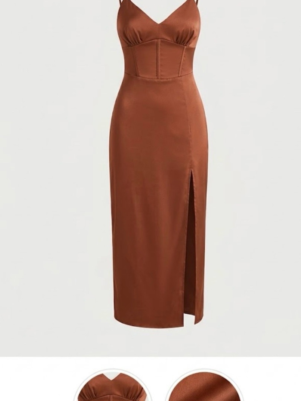 Satin Midi Skirt with Front Slit in Burnt Copper